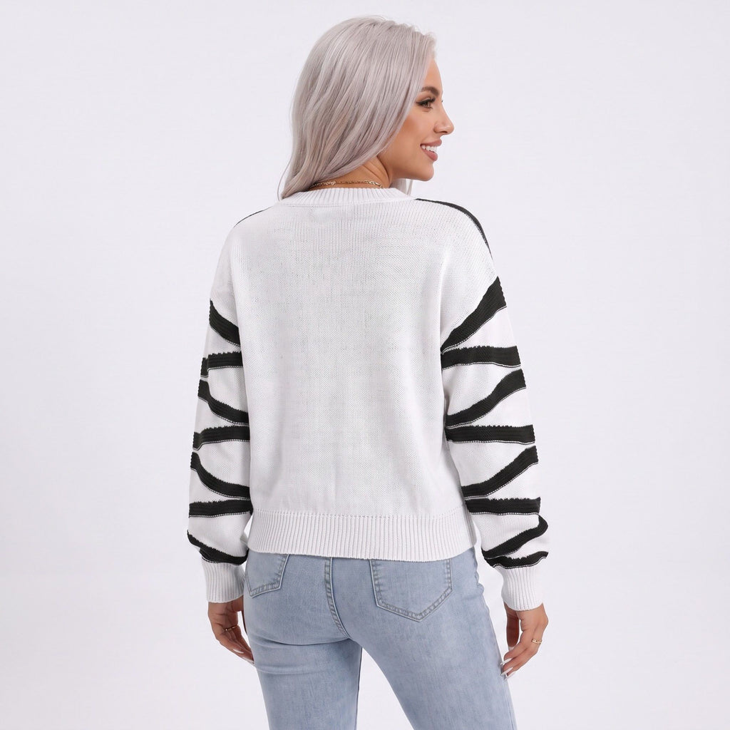 Wavy Stripe Crew Neck Long Sleeve Knit Sweater