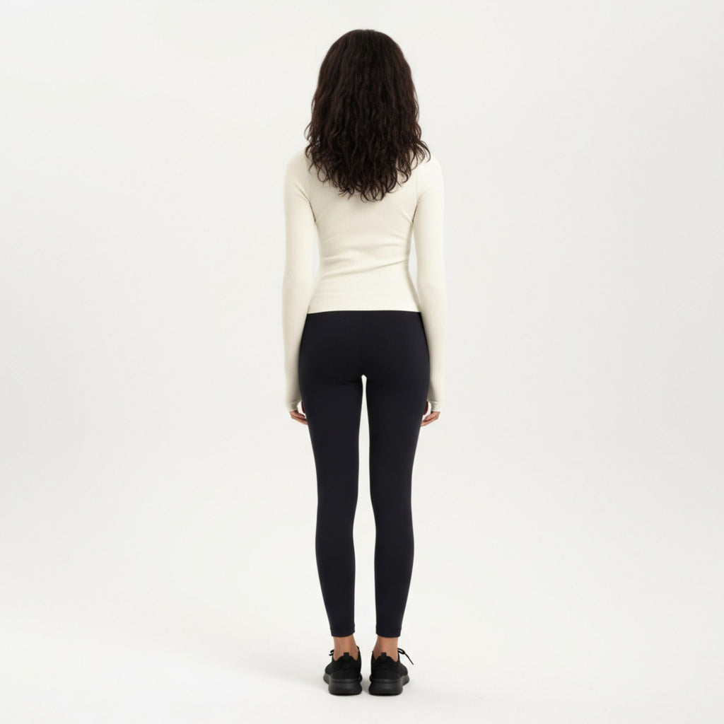 Anna-Kaci Active Women's Ribbed Long Sleeve Fitted Top with Crew Neck and Thumbhole Cuffs