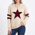 Star Graphic Striped Sleeve Crewneck Knit Sweater