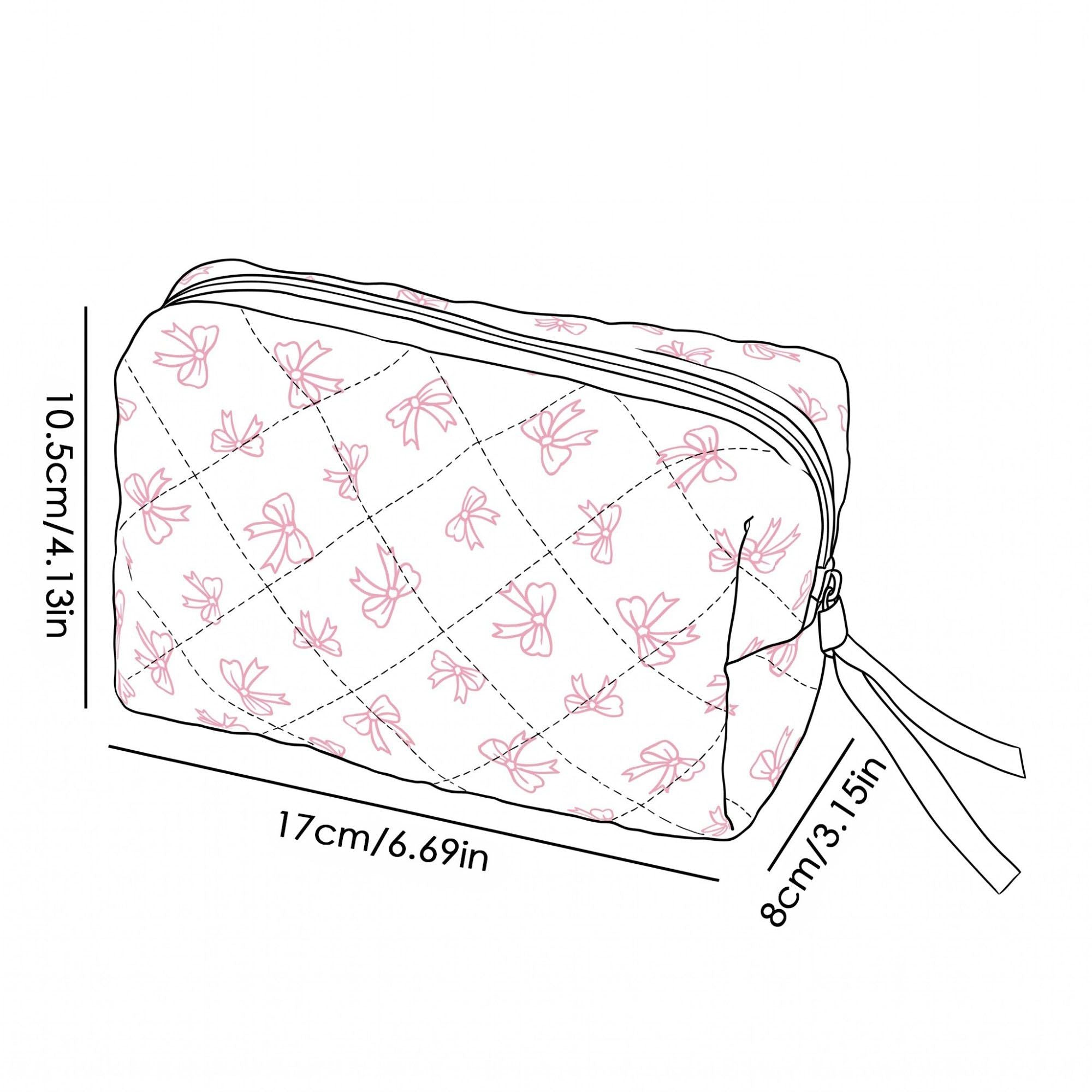 Womens Quilted Bow Print Makeup Bag Cosmetic Organizer Pouch