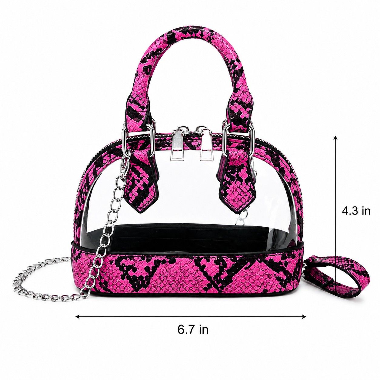 Clear PVC Mini Crossbody Satchel Bag with Print Trim and Chain Strap