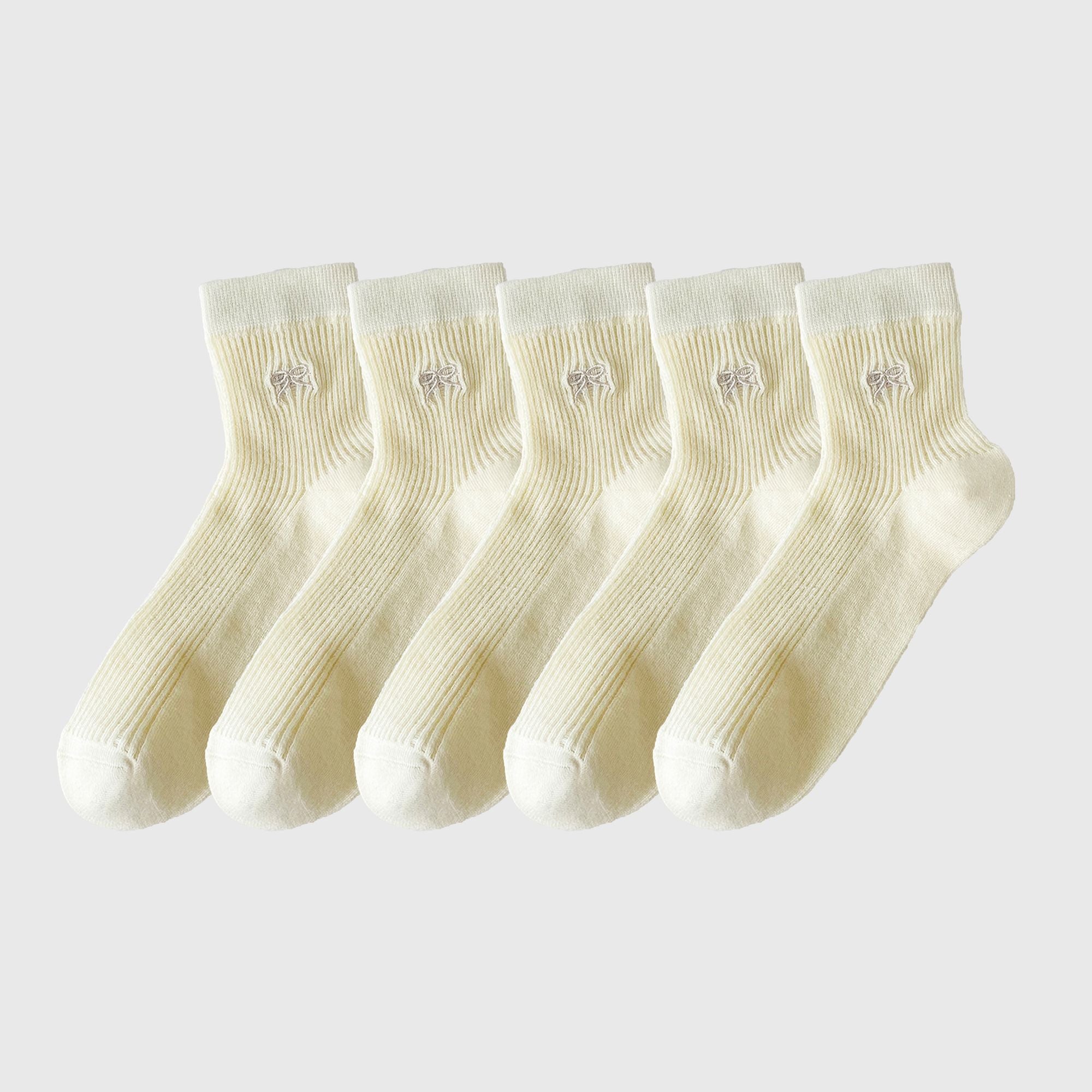 Anna-Kaci Women's Ribbed Ankle Socks with Bow Embroidery 5Pk