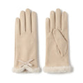 Faux Suede Winter Gloves with Faux Fur Cuffs and Bow Detail 9 x 3.3in