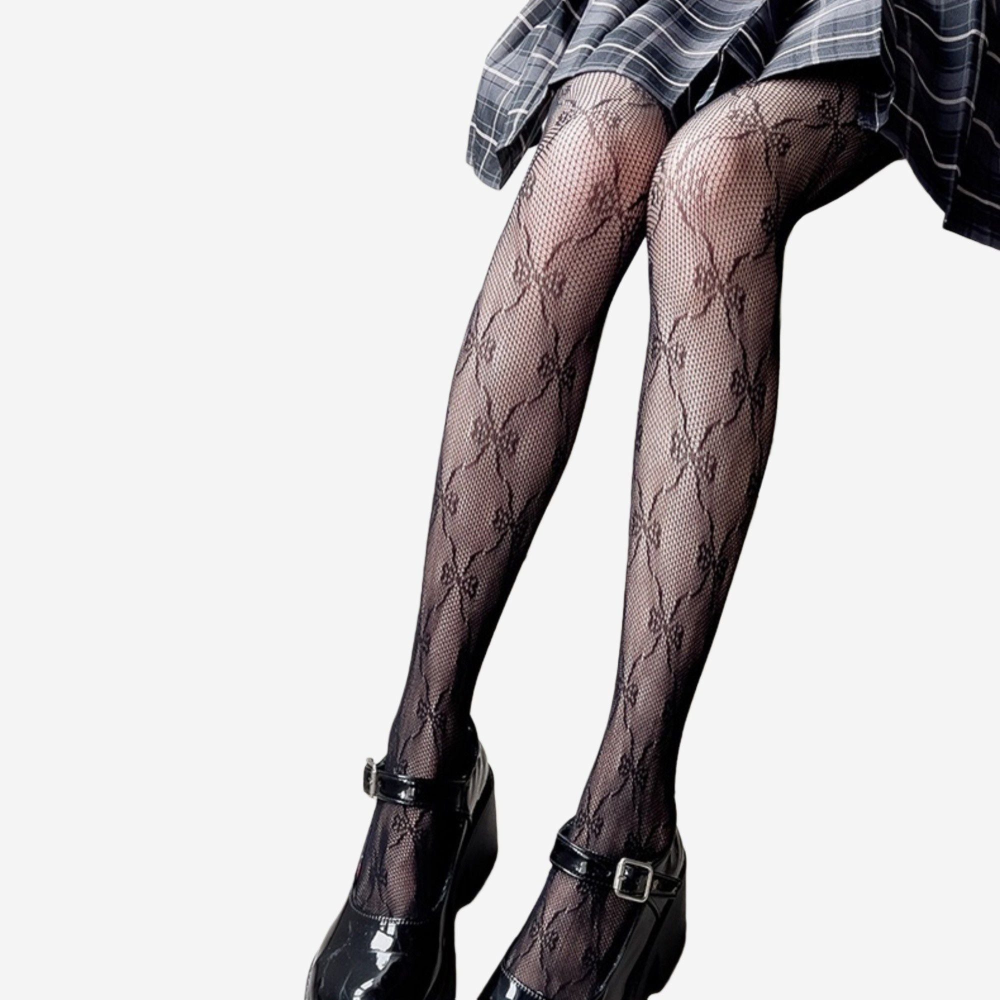 Anna-Kaci Women's 3-Piece Set Bow Pattern Mesh Tights with Soft Stretch Knit, Intricate Allover Detail, and Sheer Finish