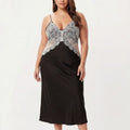 Anna-Kaci Lounge Women's Plus Size Long Satin Chemise Lace Panel Nightgown Adjustable Strap Slip Sleep Dress
