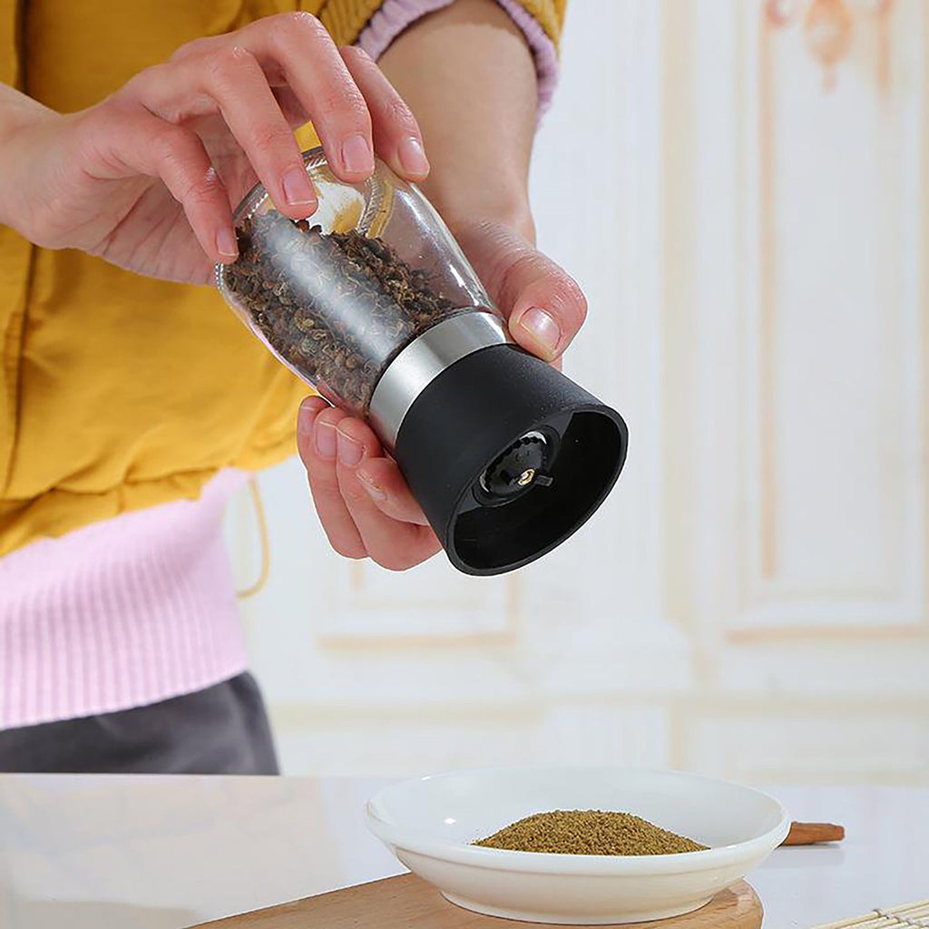 2-Piece Glass Salt and Pepper Grinder Set with Stainless Steel Accent