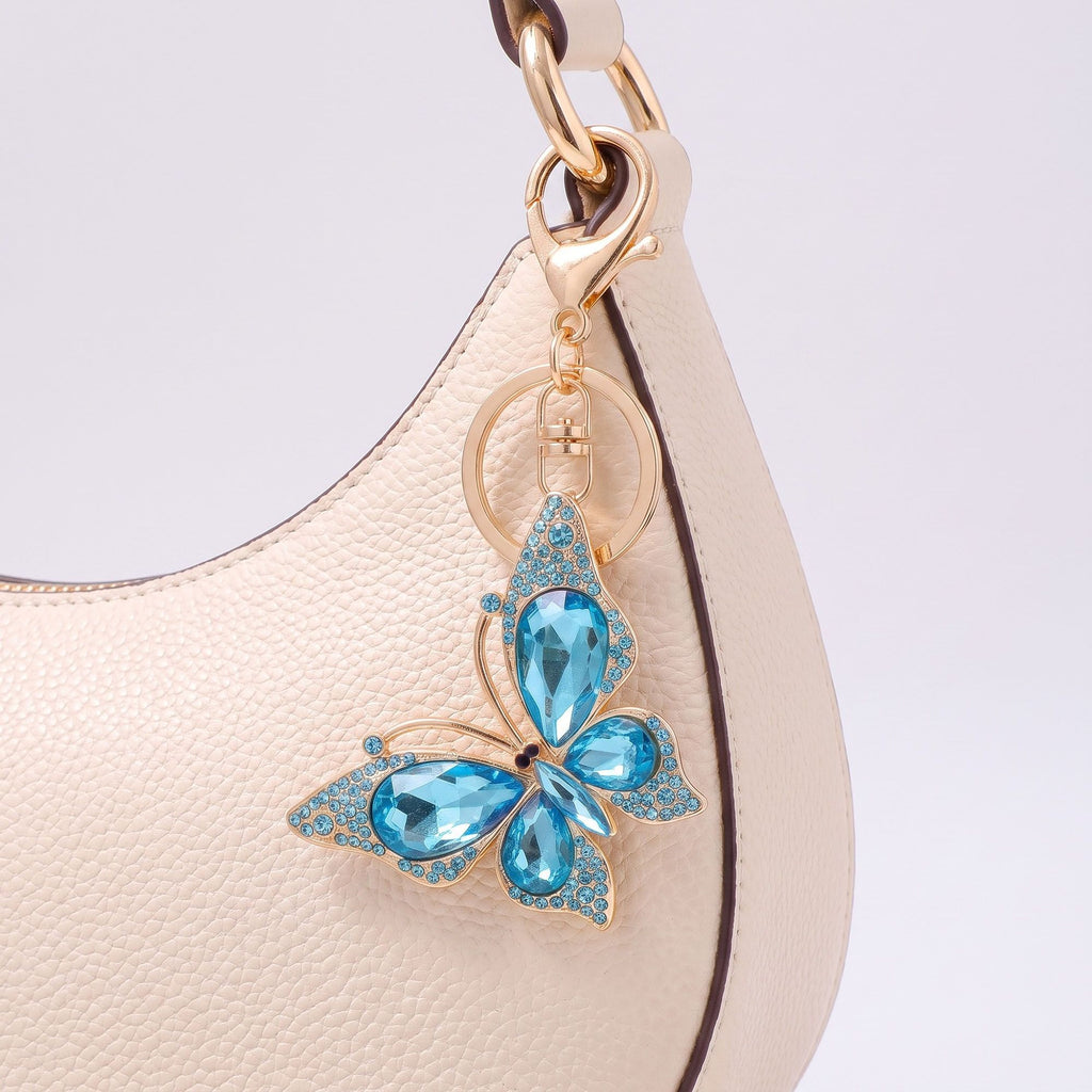 2pc Butterfly Rhinestone Keychain Bag Charm with Lobster Clasp