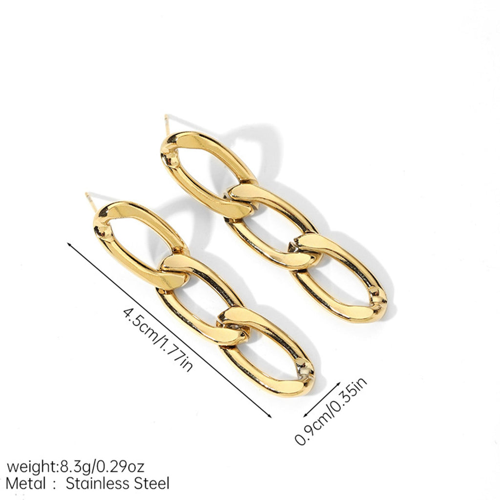 2-Pairs Elongated Chain Link Drop Earrings with Polished Finish