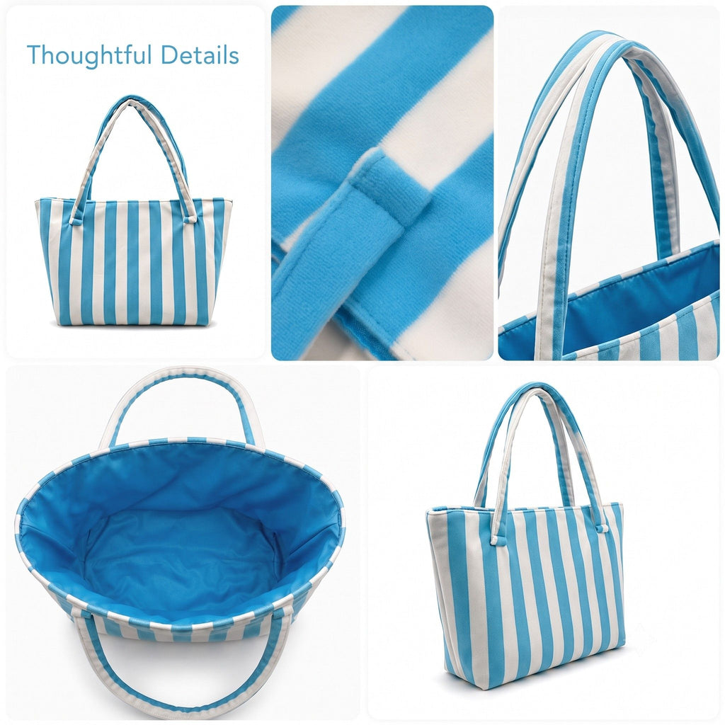 Striped Terry Cloth Tote Bag Roomy Beach and Travel Shoulder Carryall