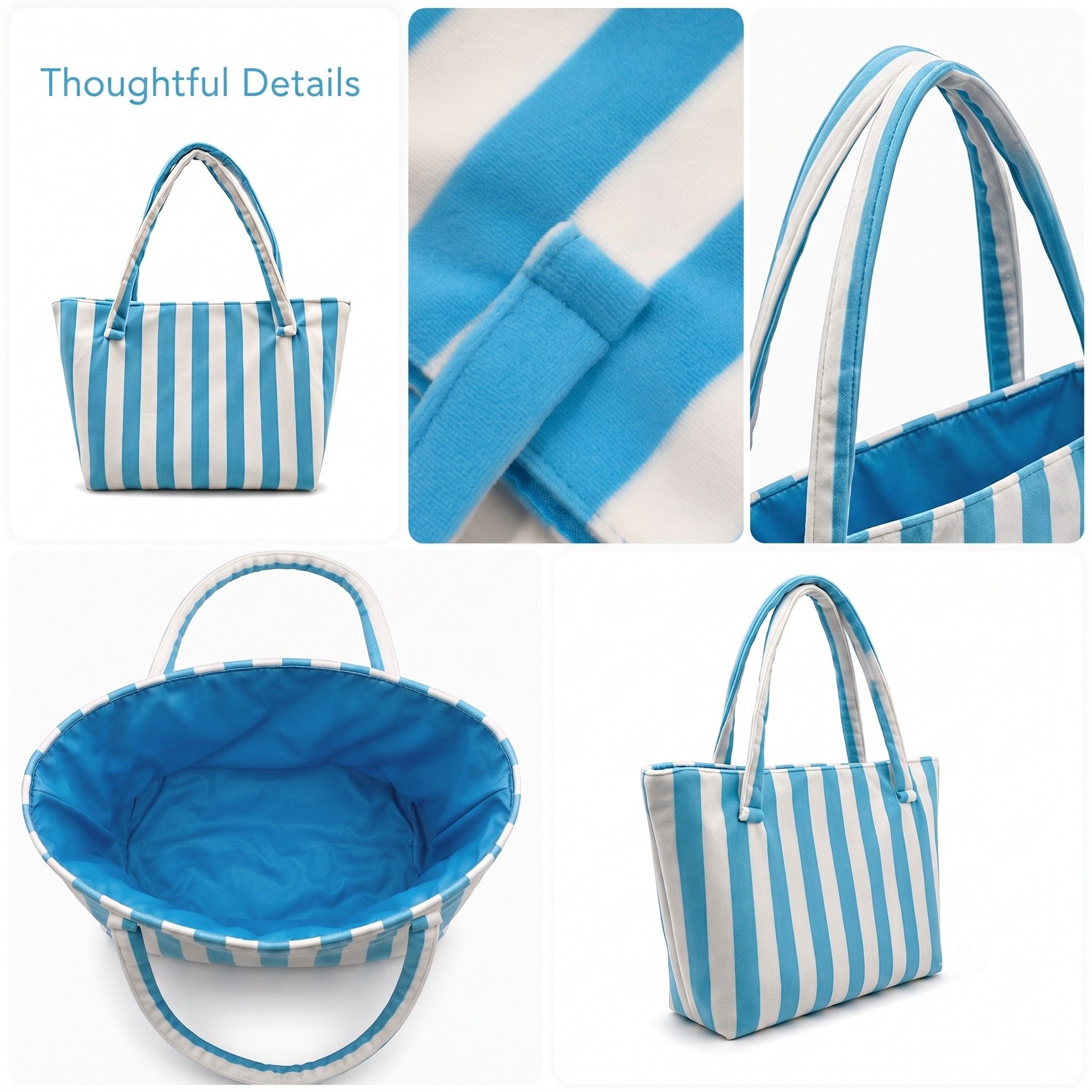 Striped Terry Cloth Tote Bag Roomy Beach and Travel Shoulder Carryall