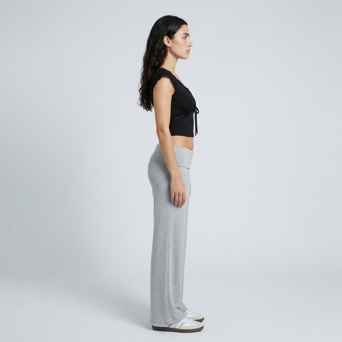 Foldover Waistband Wide-Leg Lounge Trousers