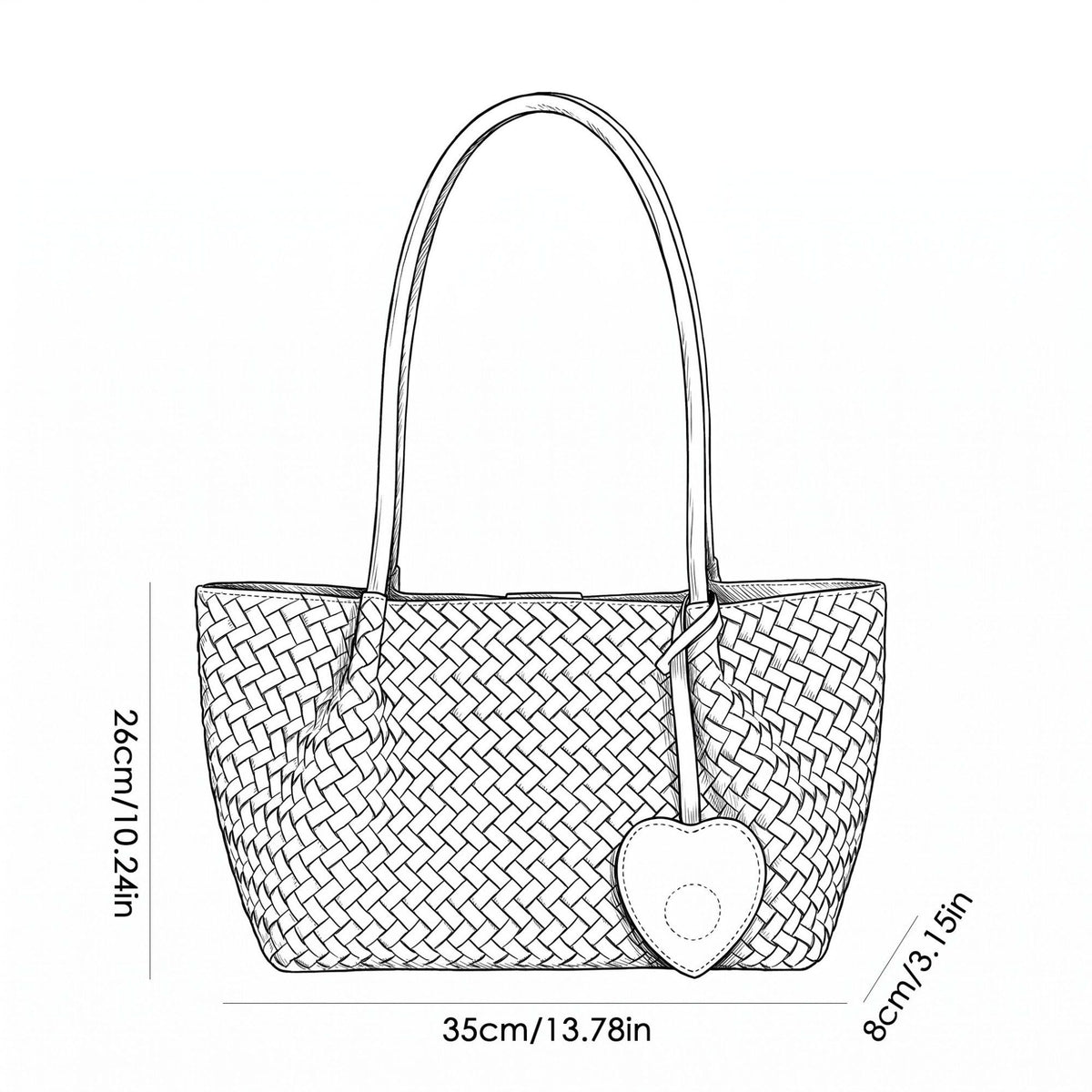 Woven Tote Bag with Heart Charm