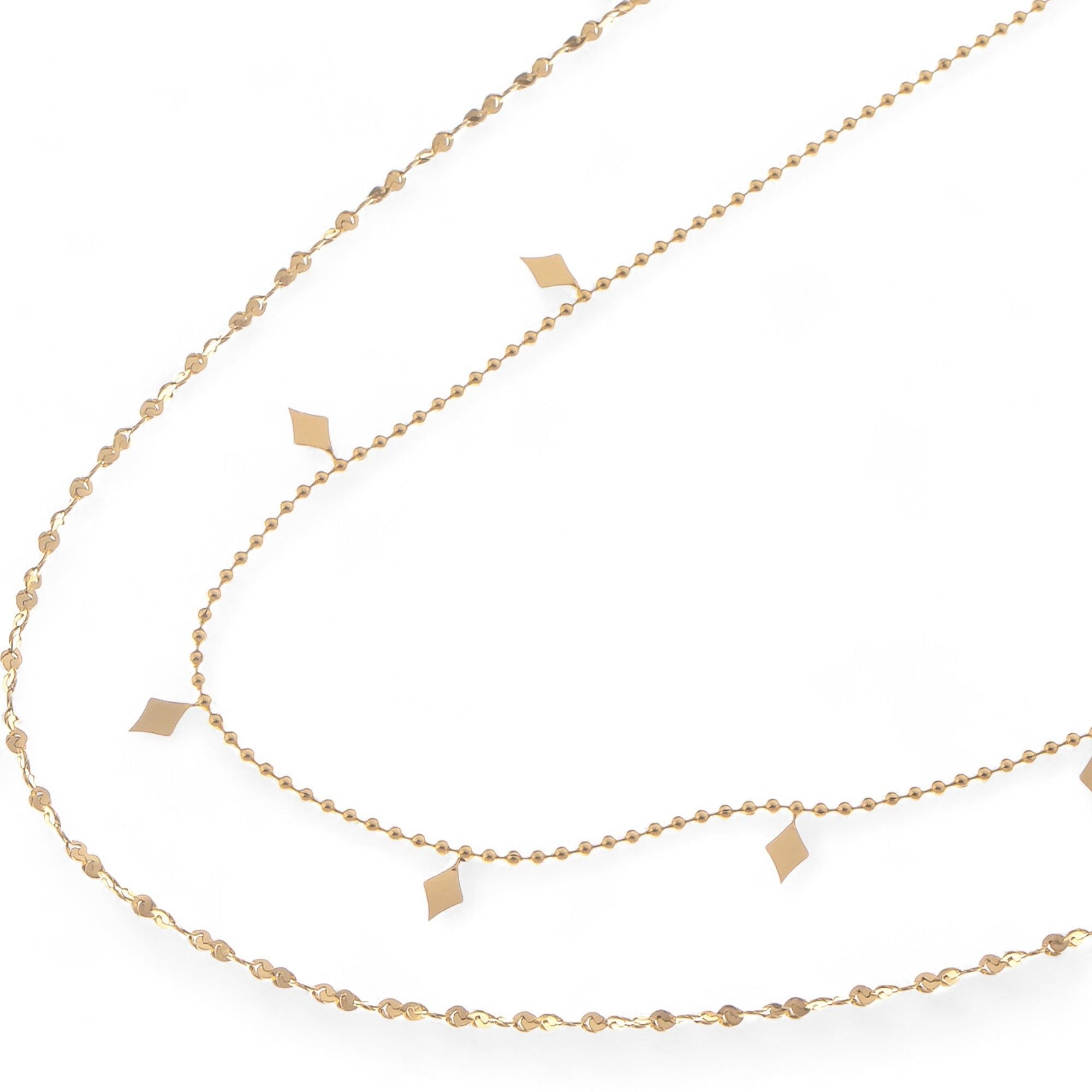 Women's Double Layer Gold Tone Fashion Necklace with Diamond Shape Charms Layered Chain Design