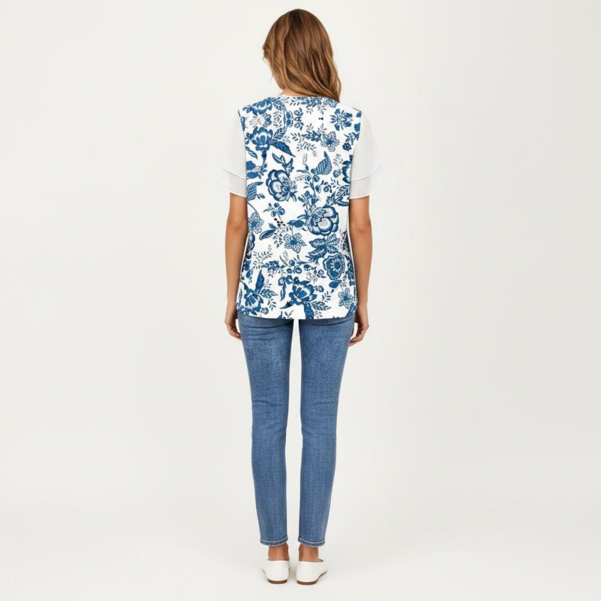 Anna-Kaci Women's Short Sleeve Top with Leopard Print Mesh Sleeves Round Neck Relaxed Fit Casual Shirt