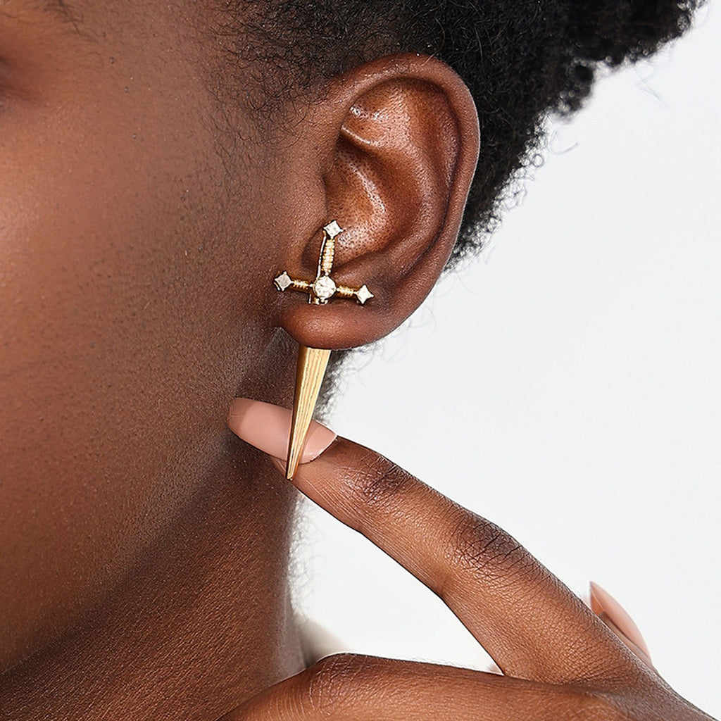 Women's Swords Drop Earrings with Crystals