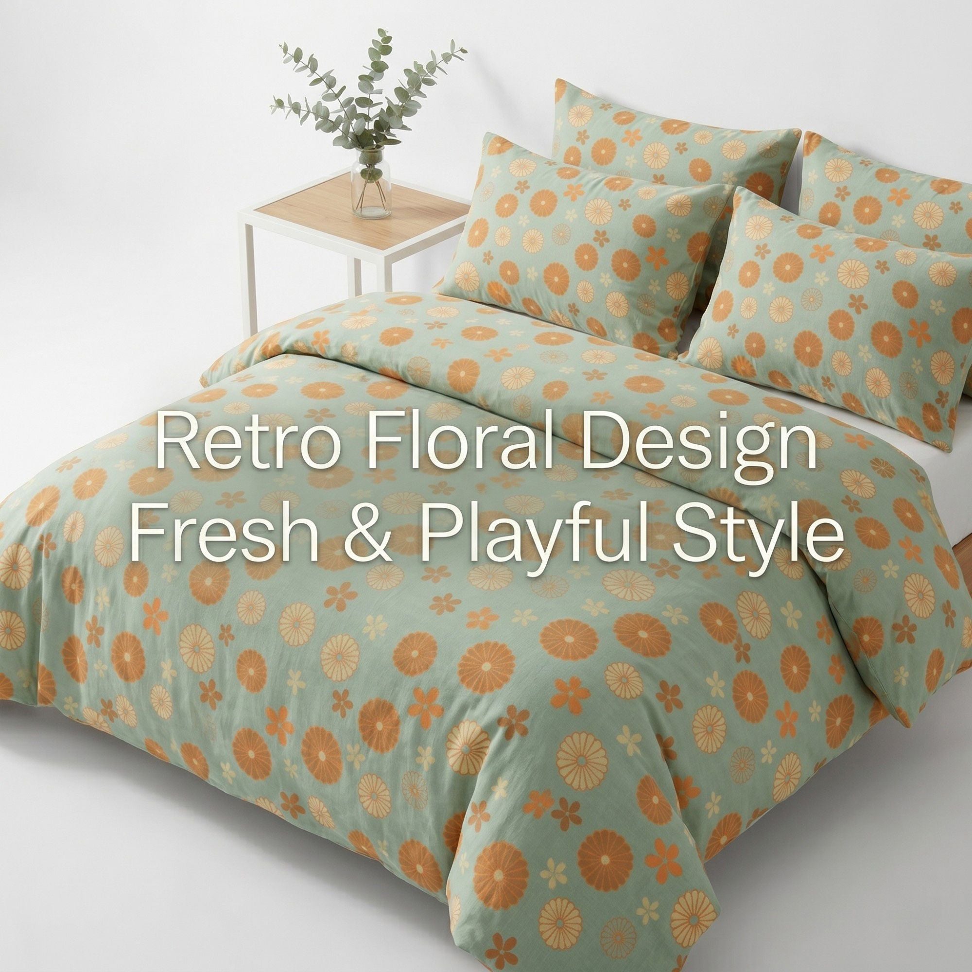 4-Piece Cotton Bedding Set with Floral Pattern Duvet Cover, Pillowcases, and Flat Sheet