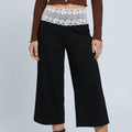 Lace Contrast Waistband Cropped Wide-Leg Trousers