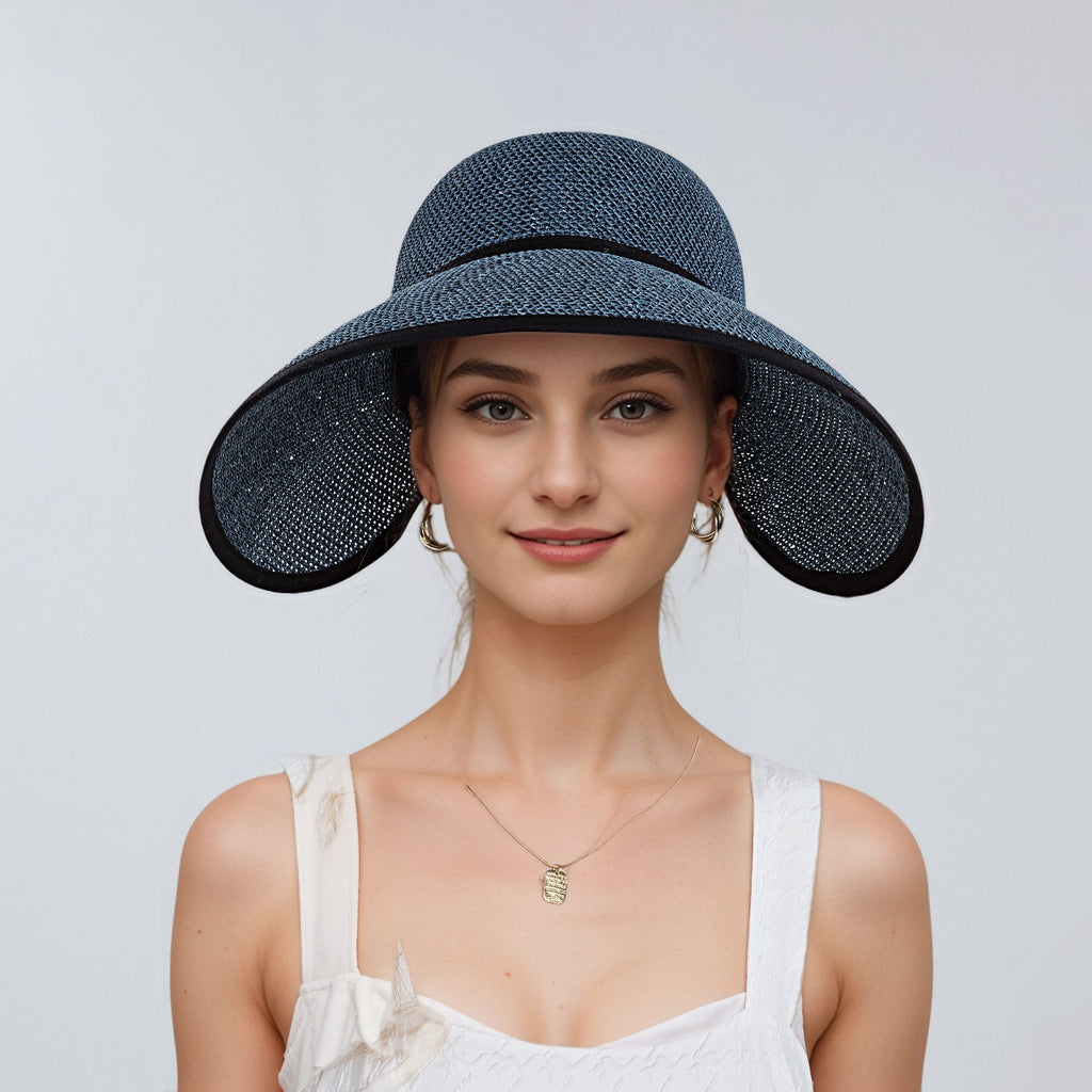 Anna-Kaci Womens Roll Up Straw Sun Visor Wide Brim Bow Detail Adjustable UV Protection Packable Summer Hat