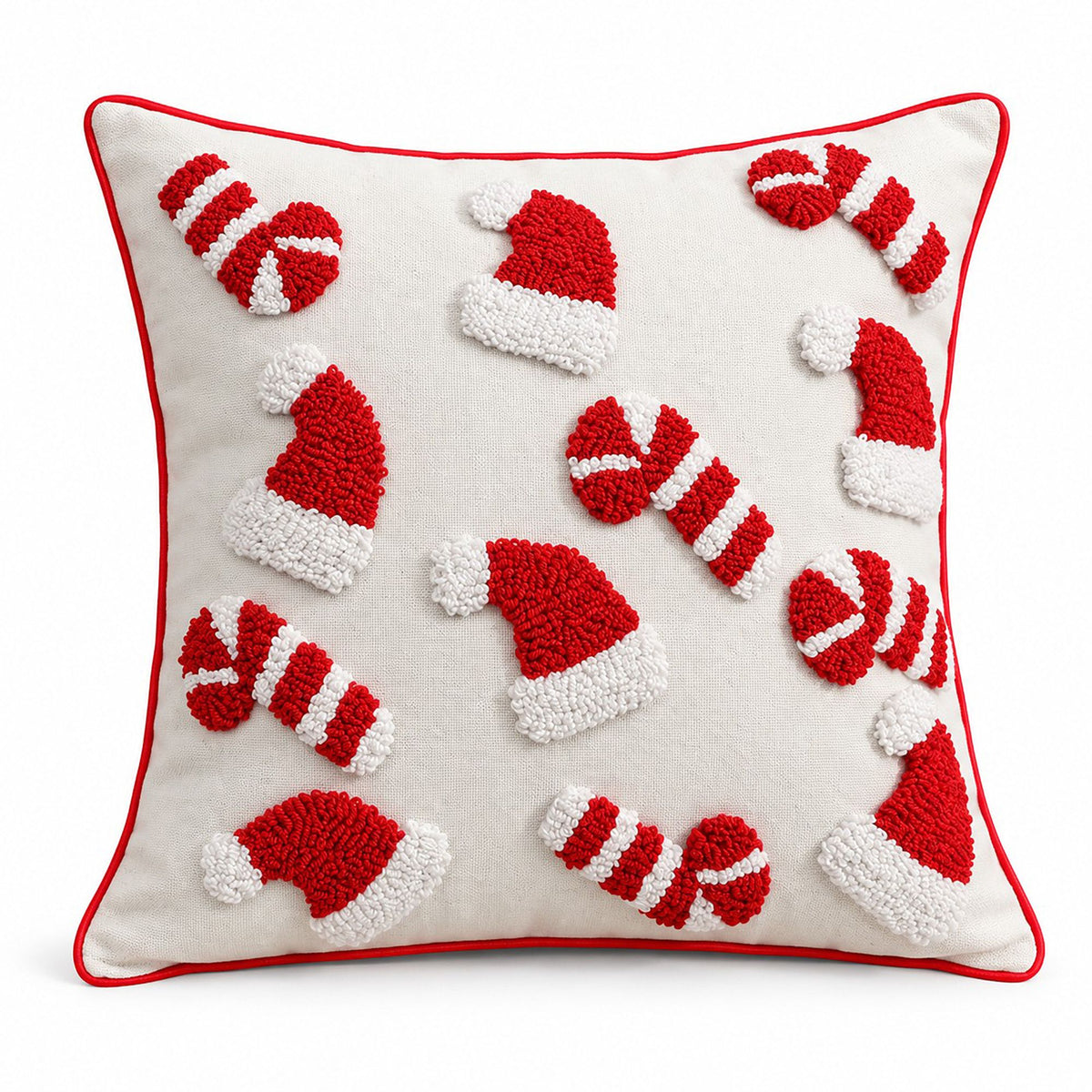 Christmas Santa Hat and Mitten Tufted Throw Pillow Cover