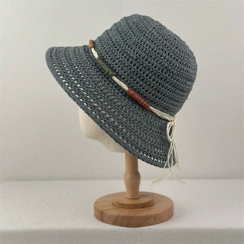 Anna-Kaci Women Crochet Bucket Hat Lightweight Breathable Straw Sun Hat with Woven Band