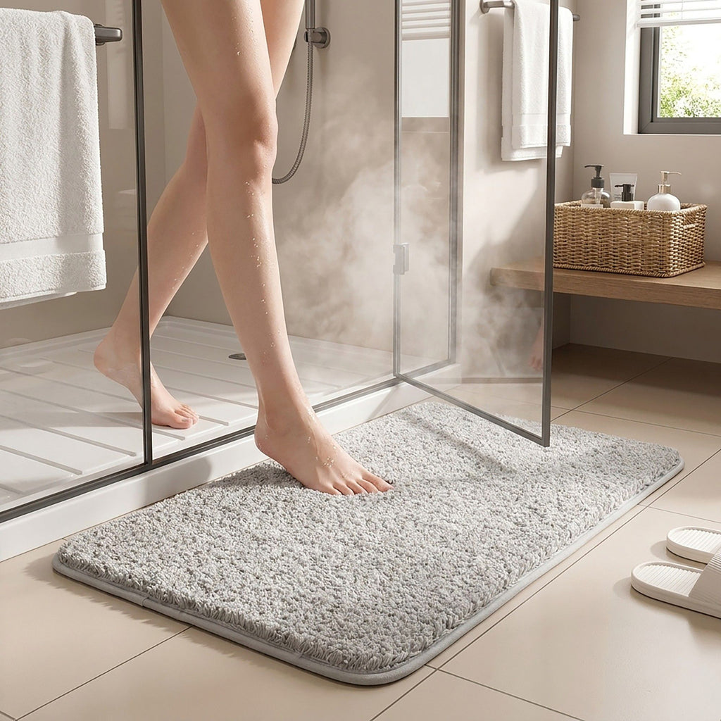 Plush Shag Bath Mat with Soft Pile Texture and Non Slip Backing