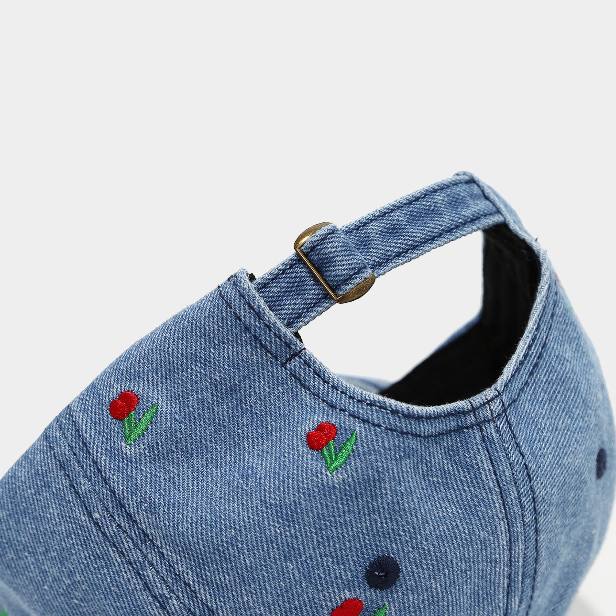 Denim Baseball Cap Cherry Embroidered Adjustable Dad Hat