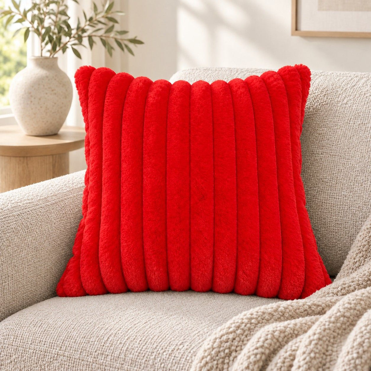 Double Sided Plush Corduroy Throw Pillow Cover 18 x 18 Inch Wide Stripe Texture