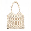 Beaded Tote Bag Structured Wooden Bead Handbag Open Weave Large Shoulder Bag Lightweight Carryall Purse