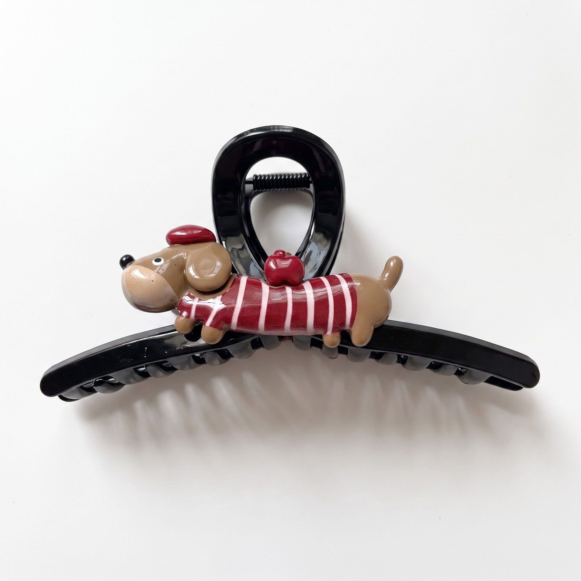 3pc Dachshund Dog Hair Claw Clip Set Striped Puppy Hair Accessories