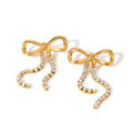 Bow Drop Earrings with Rhinestone Dangle Detail Feminine Statement Jewelry