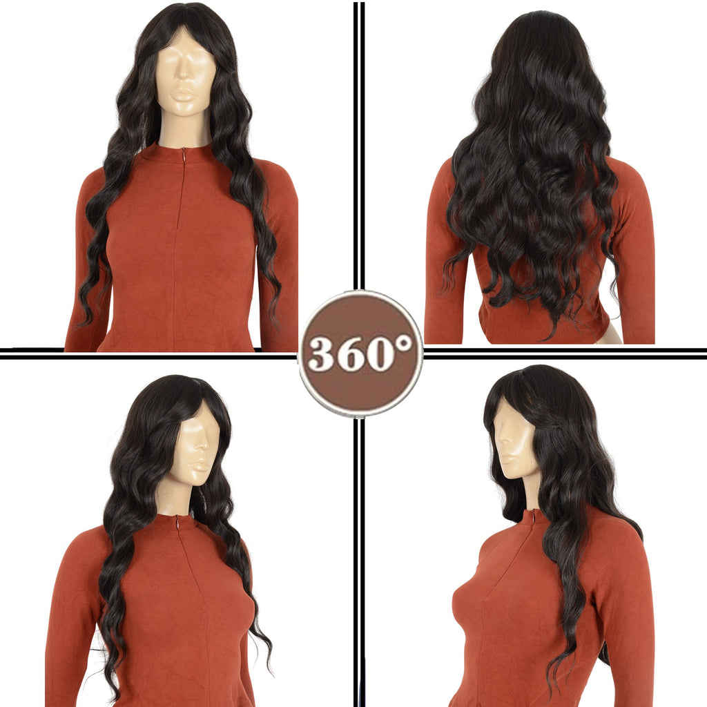 Long Wavy Hair Wig for Women with Bangs Heat-Resistant Curly Synthetic Wig for Daily and Party Use