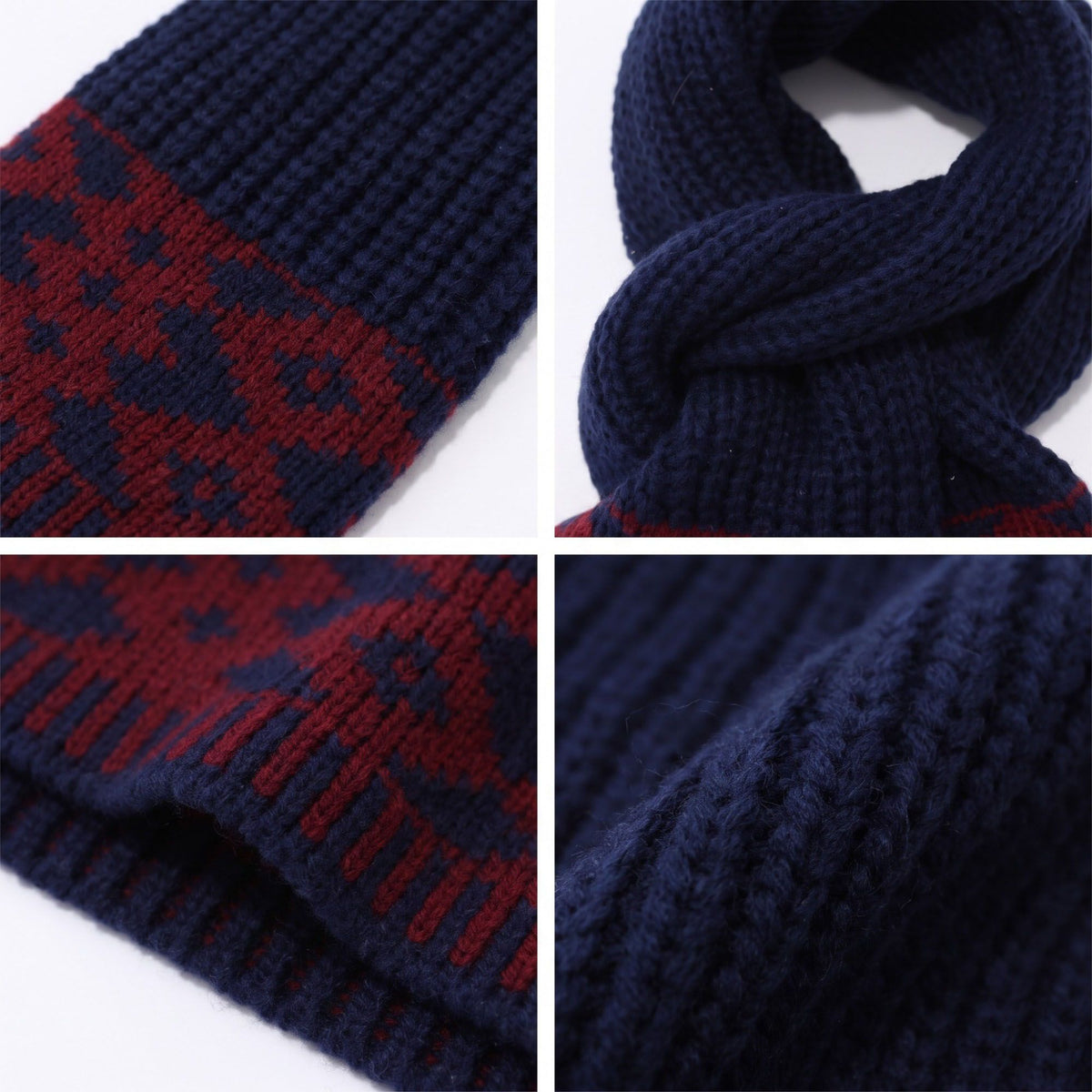 3 Piece Knit Winter Hat Scarf and Gloves Set with Geometric Pattern