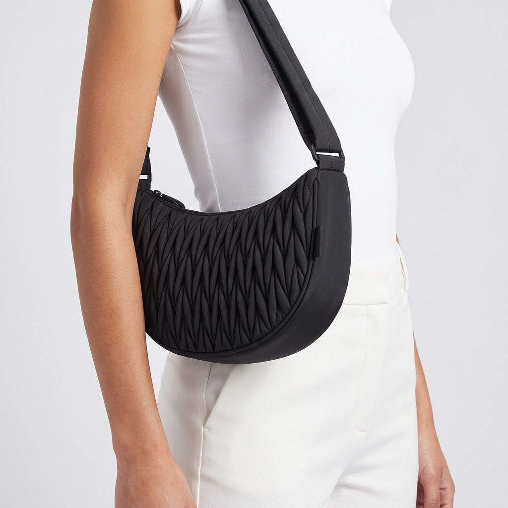 Ruched Crescent Shoulder Bag with Knotted Wide Adjustable Shoulder Strap 11.8x3.5x6.3in