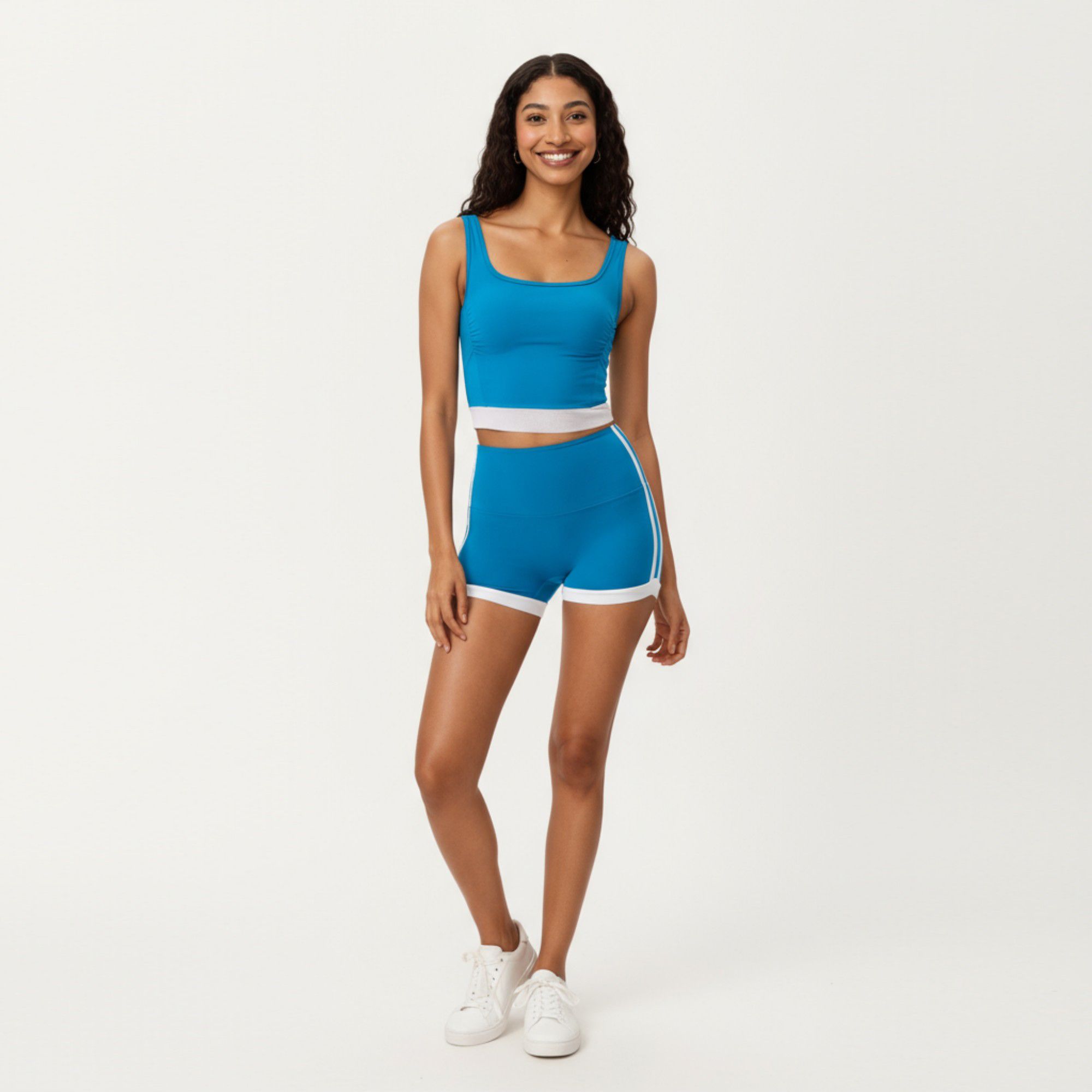 Anna-Kaci Active Women's Square Neck Cropped Active Tank Top with Contrast Elastic Hem
