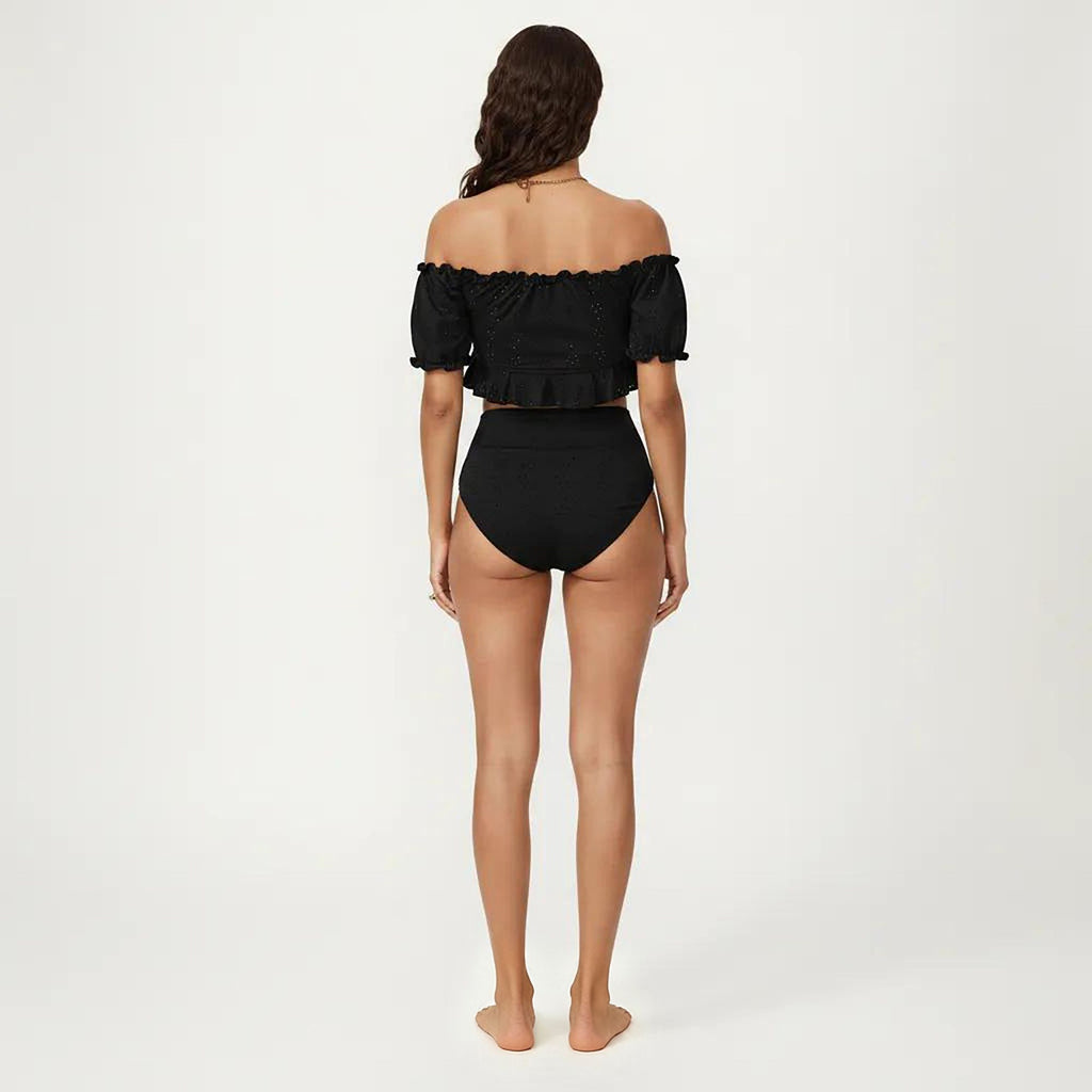 Anna-Kaci Swim Women's Maternity Off-Shoulder Ruffle Top with High-Waisted Bottom Bikini Set
