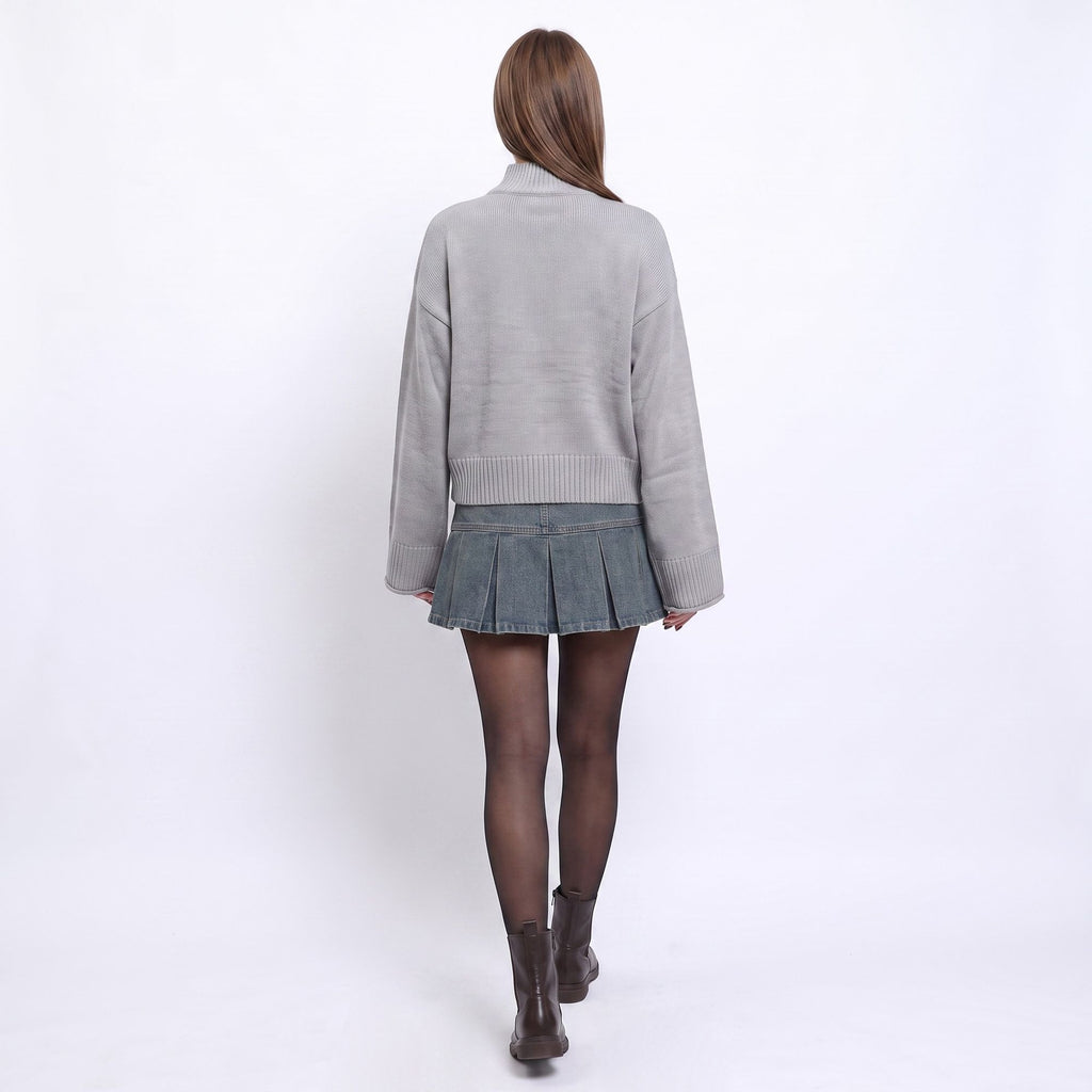 Turtleneck Bell Sleeve Relaxed Fit Knit Sweater