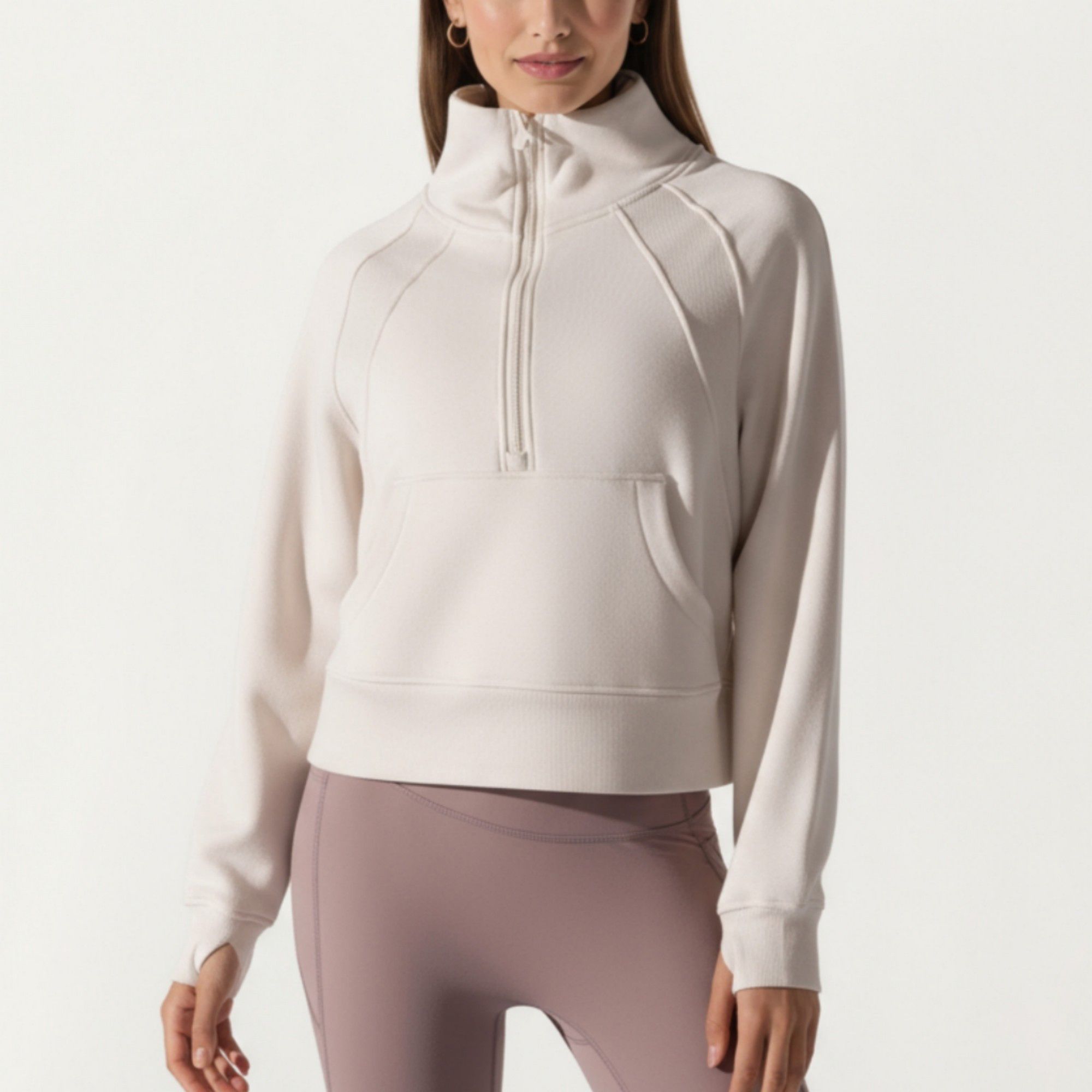 Anna-Kaci Active Women's Long Sleeve Half Zip Pullover Sweatshirt with High Collar and Kangaroo Pocket Design
