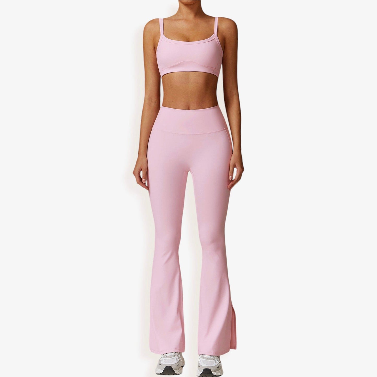 High Waist Flare Yoga Pants with Side Slit Hem for Active and Casual Wear