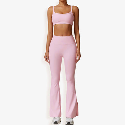 High Waist Flare Yoga Pants with Side Slit Hem for Active and Casual Wear