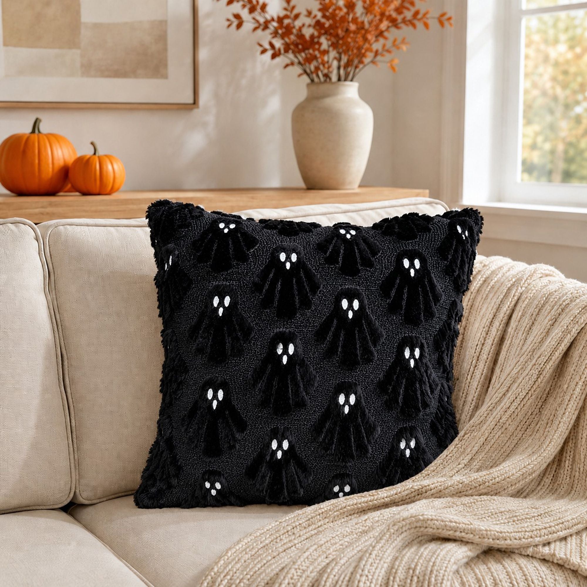 Halloween Tufted Ghost Throw Pillow Cover for Couch Bed and Chair