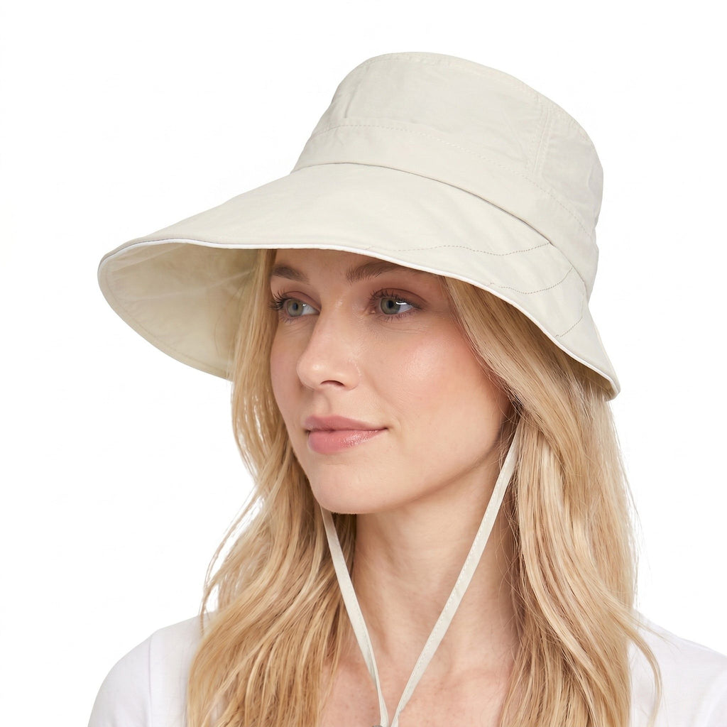 Wide Brim Bucket Sun Hat Adjustable Chin Strap UV Protection Packable Outdoor