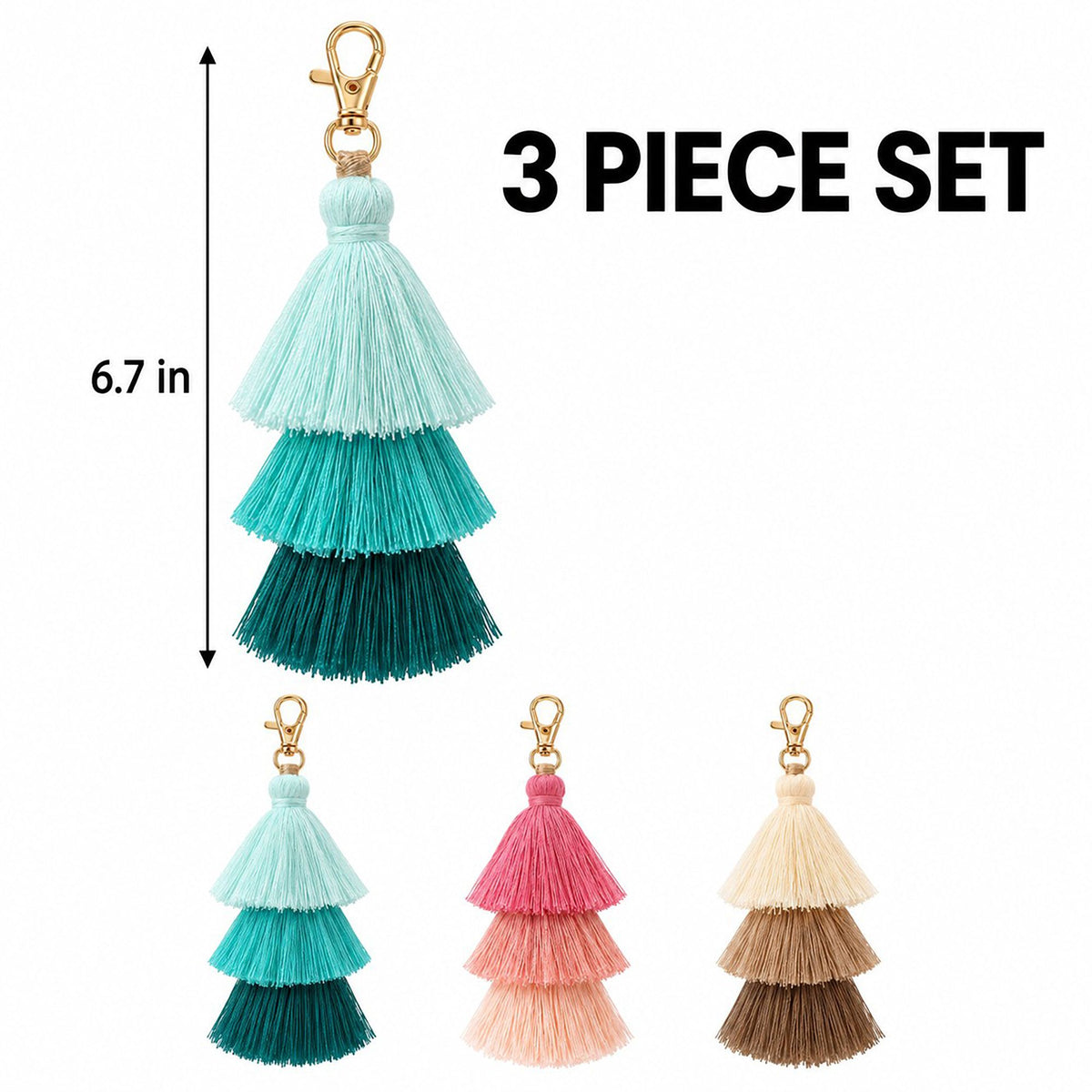 Multi-Layered Tassel Keychain Bohemian Bag Charm Assorted Set