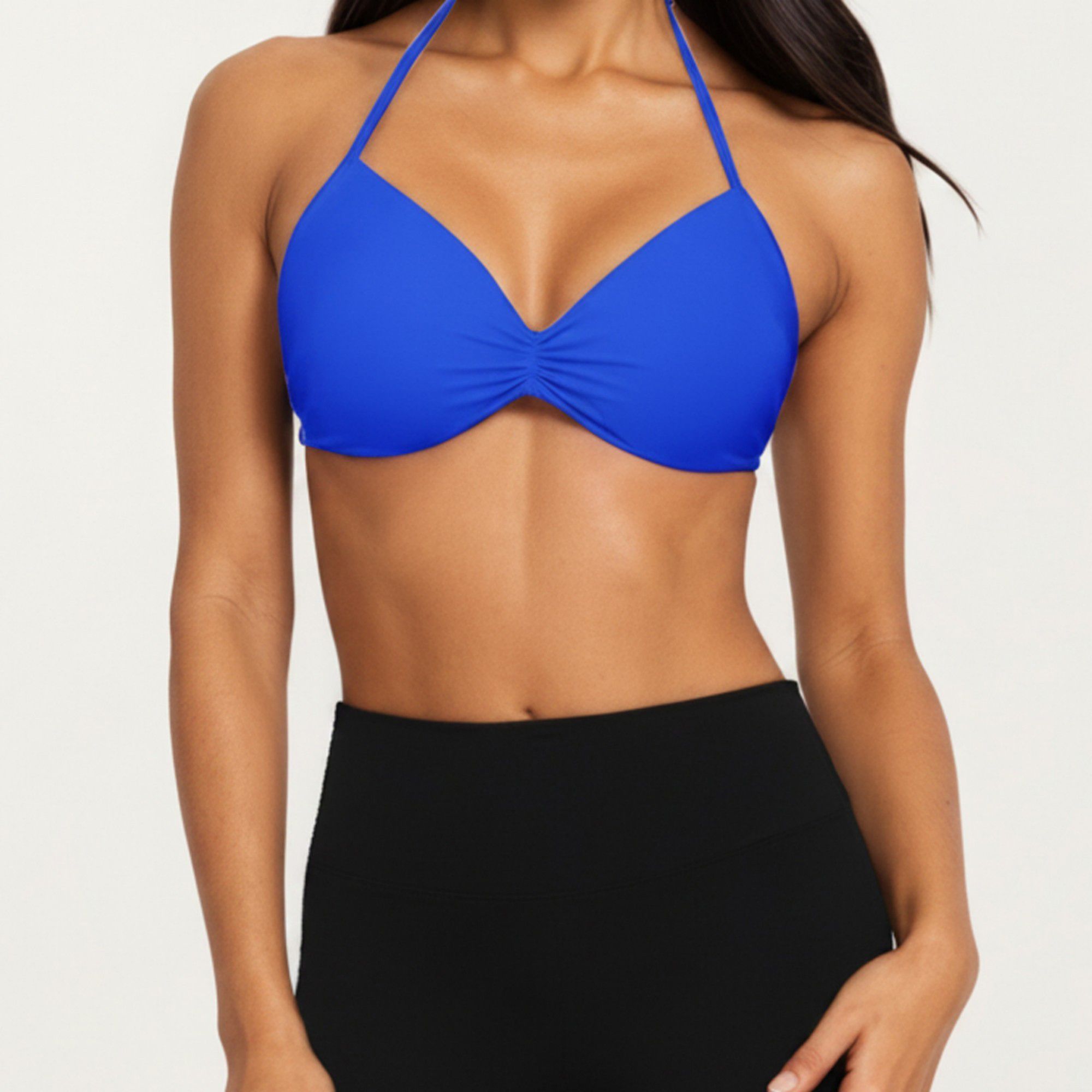 Anna-Kaci Active Women's Halter Sports Bra with Ruched Front Detail and Open Back Design