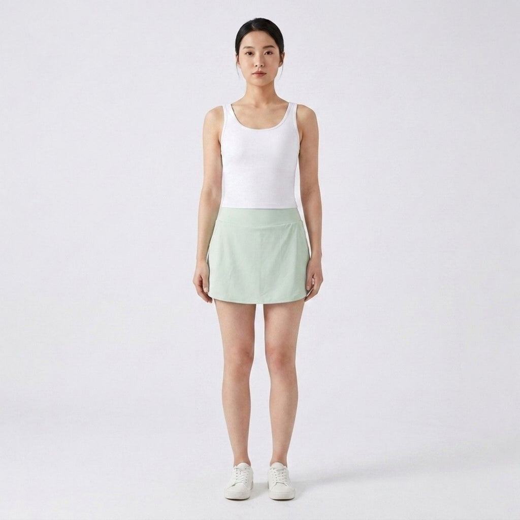 Anna-Kaci Active Women's High Waist Athletic Skort with Wide Waistband Curved Hem Smooth Stretch Knit and Built In Shorts