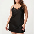 Anna-Kaci Lounge Women's Plus Size Satin Chemise Lace Trim V Neck Sleep Dress Adjustable Strap Slip Nightgown