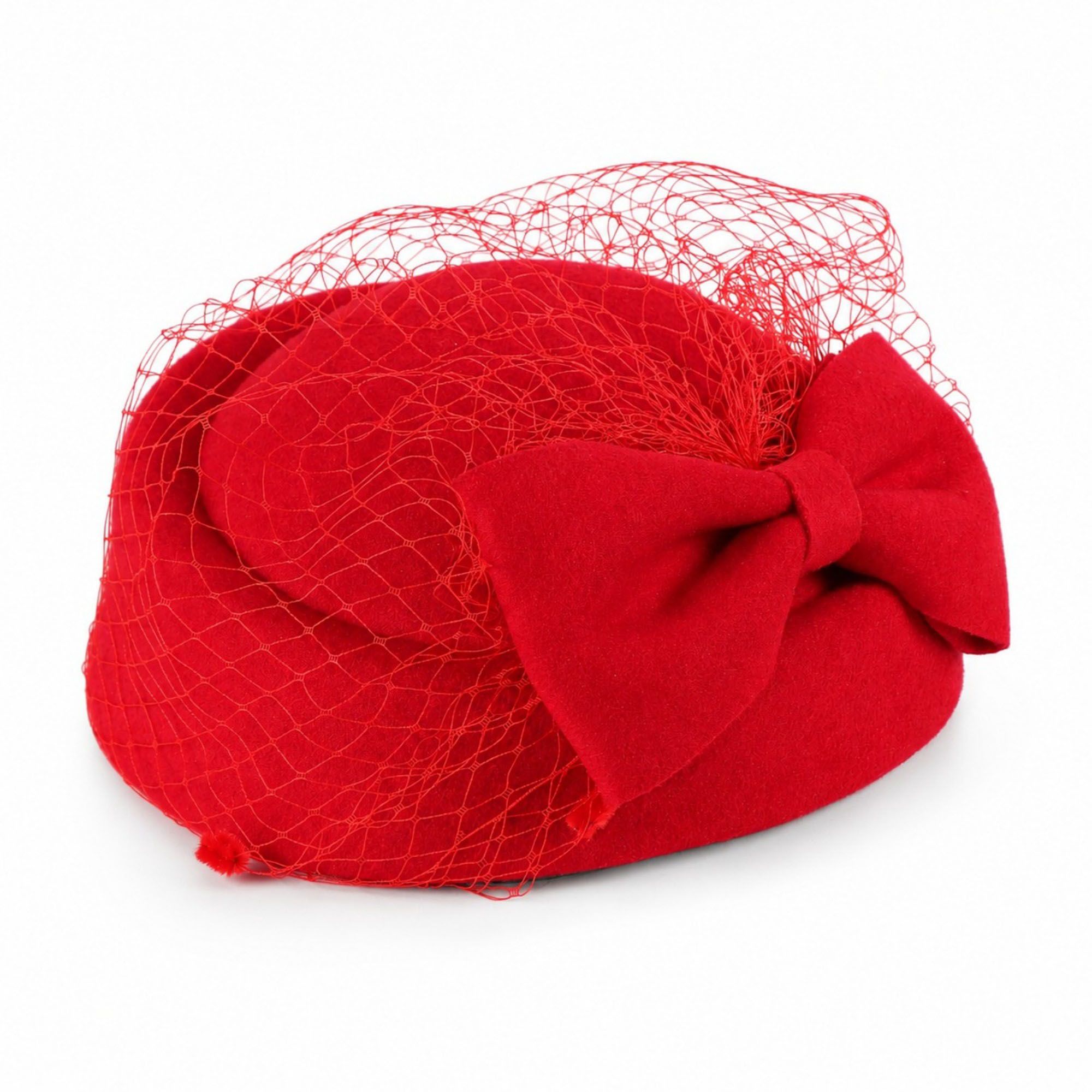 Bow Pillbox Fascinator Hat with Birdcage Veil