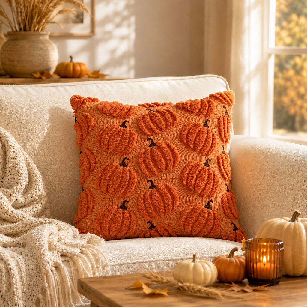 Tufted Pumpkin Pattern Throw Pillow Cover for Fall and Thanksgiving Decor