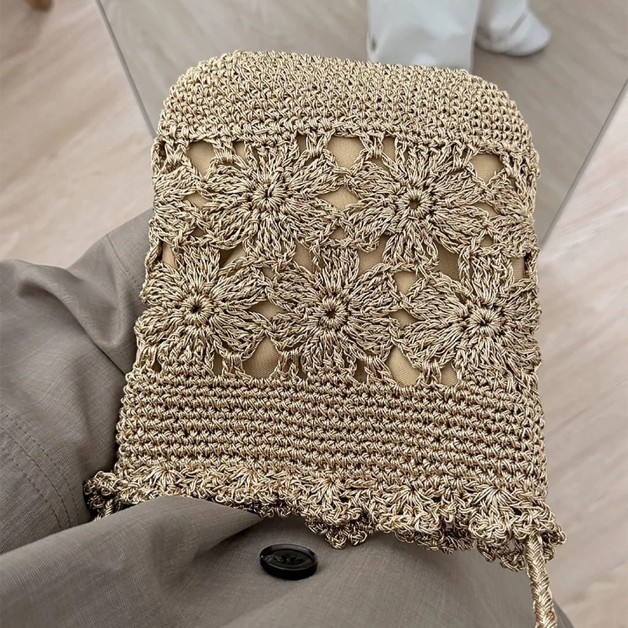 Hand-Crocheted Small Crossbody Bag with Hollow Flower Design for Casual Everyday Wear