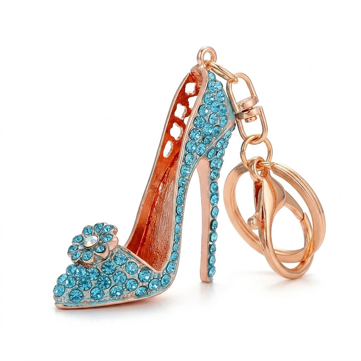 High Heel Rhinestone Keychain Bag Charm with Lobster Clasp and Key Ring