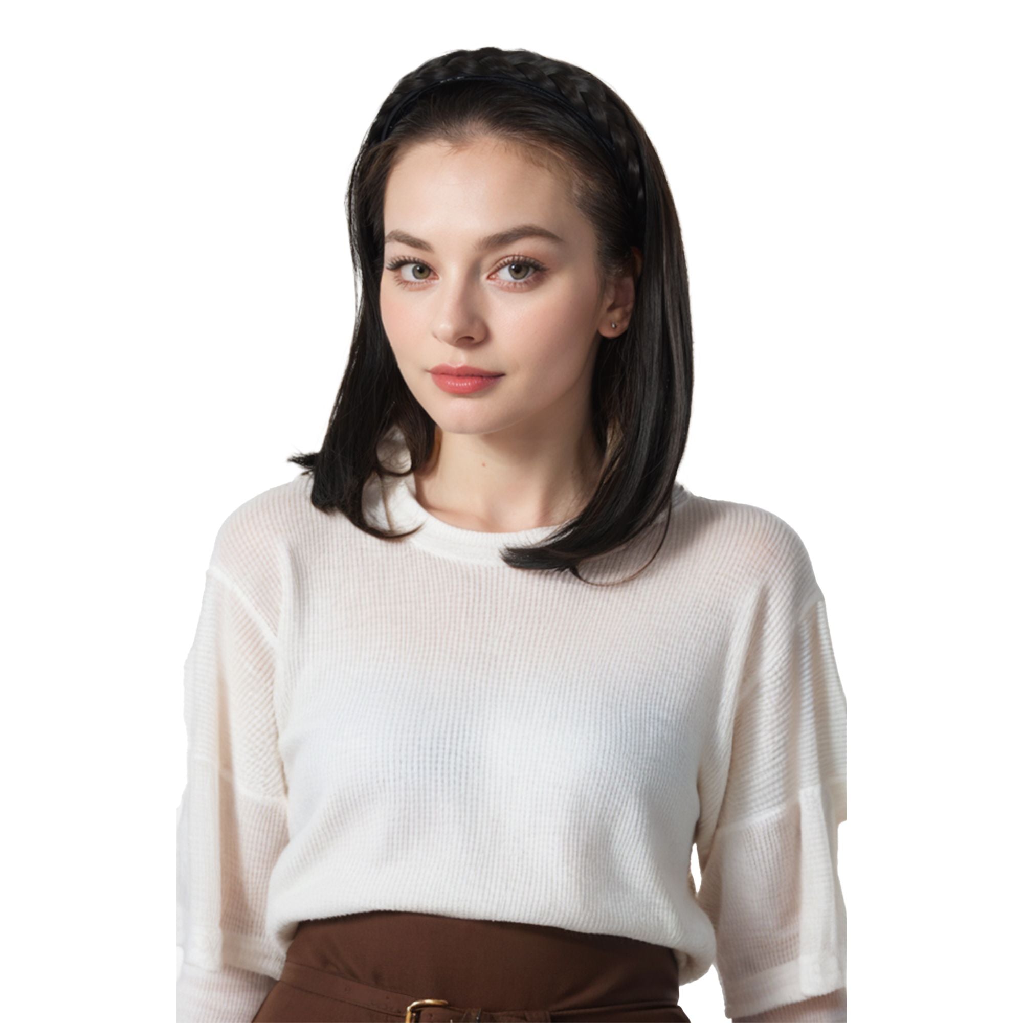 Braided Hairband Wig with Straight Shoulder Hair Extensions Casual Hairpiece for Holiday